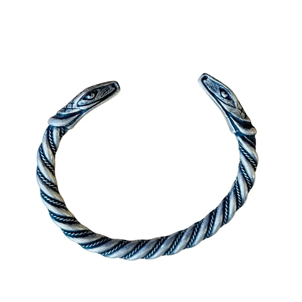 Viking Style Snake Bracelet VTG Cable Cuff Oxidized‎ Silver Plated Statement